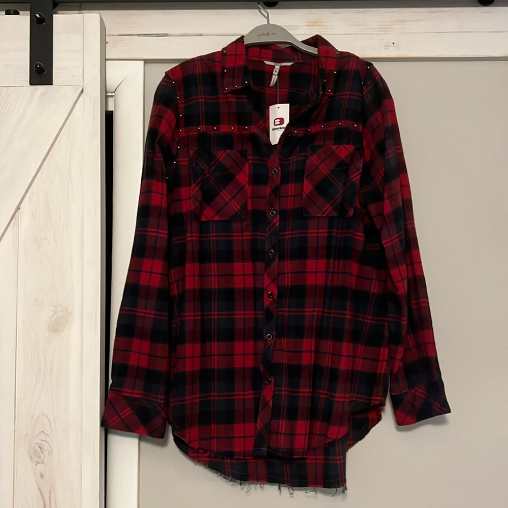 Flannel- boyfriend fit with stud detailing